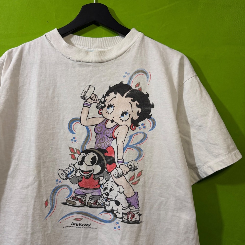 Vintage 1993 Betty Boop Dog Gym Fitness T-Shirt White Single Stitch 90s Large